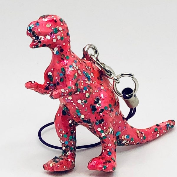 Glittery Hand Painted Plastic Dinosaur Fob Charm - more colors!