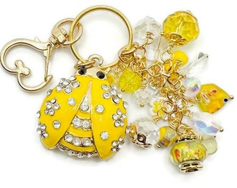 Yellow Crystal / Enamel Ladybug Keychain
