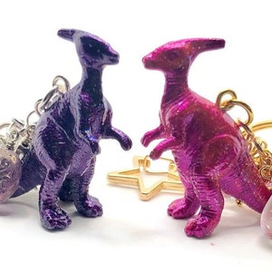 Pink or Purple Shimmery Parasaurolophus  Dinosaur Keychain