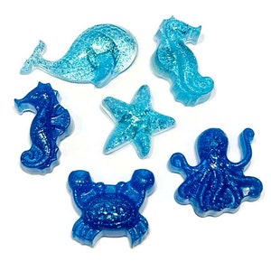 Glittery Sea Creatures Resin Magnets - set of 3