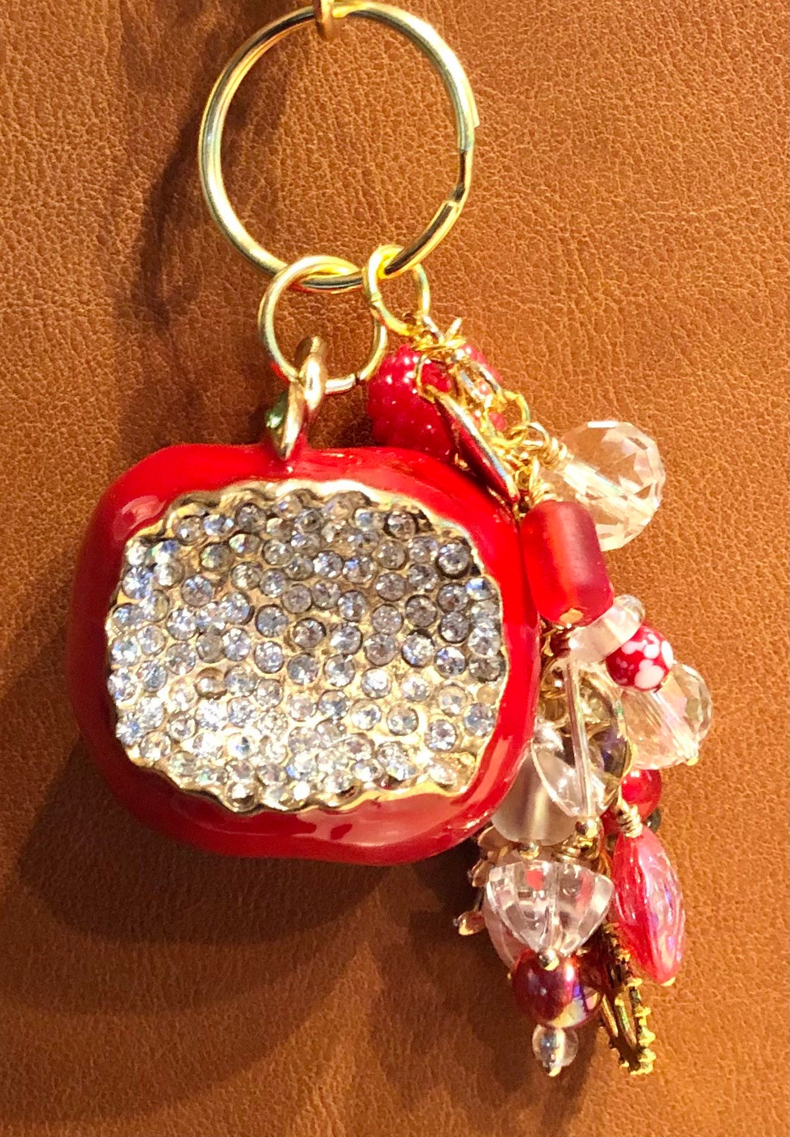 Apple Rhinestone Keychain Crystal Red Apple Keychain - Etsy