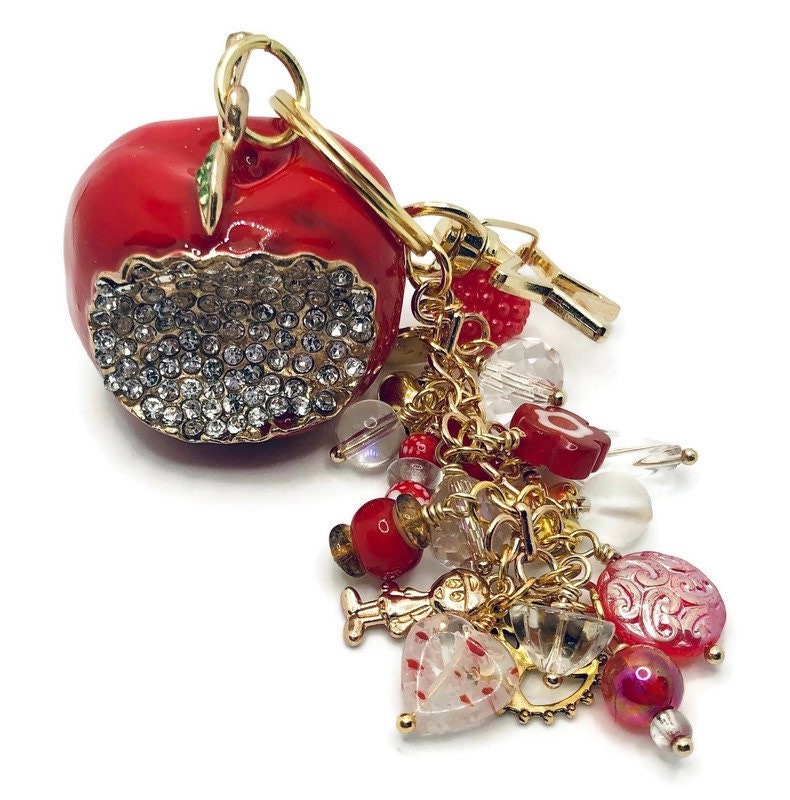Apple Rhinestone Keychain Crystal Red Apple Keychain - Etsy