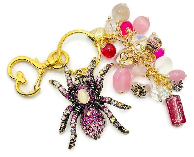 Pink Spider Chain Pink Crystal Spider Keychain - Etsy