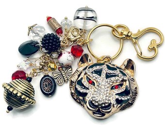 Gold Crystal Tiger Keychain