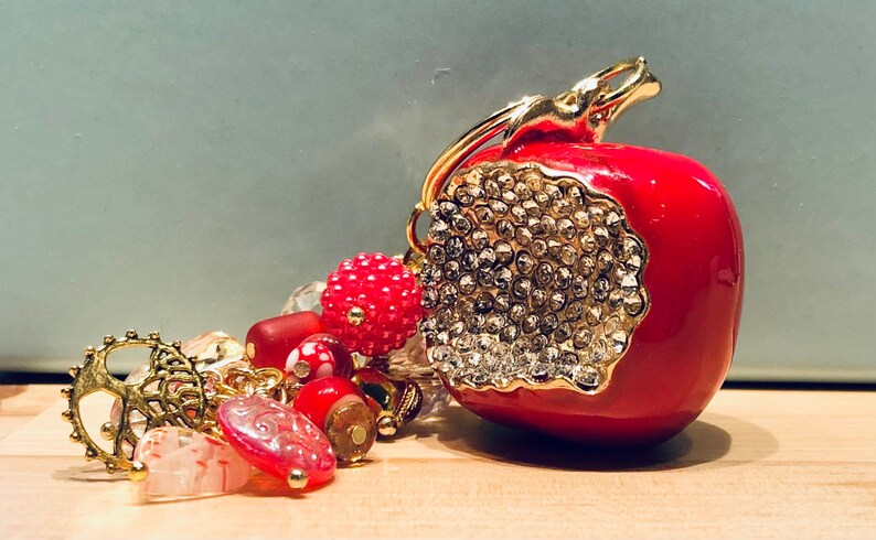 Apple Rhinestone Keychain Crystal Red Apple Keychain - Etsy