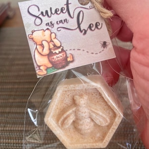 50 Oatmeal Soap Favors: Baby Shower, Birthday Party, Bee + Honeycomb designs, Winnie the Pooh Tag