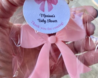 Pink Bow shower favors  Little bow is on the way baby shower Tie the knot bridal shower favors Pink bow soap favors Coquette birthday party