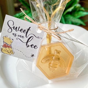 40 Bee and honeycomb party favors  Bee day Winnie the Pooh party favors Personalized Sweet as can bee tag Honey Soap Queen Bee Baby Shower