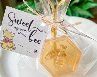 Honey Soap Party Favors: Bee and honeycomb designs, Winnie the Pooh tag,  Sweet as can bee
