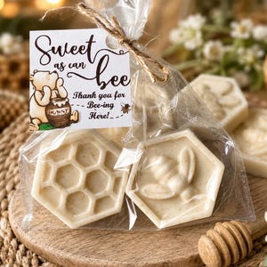 Oatmeal soap favors: Baby Shower, birthday party, Bee day, Wedding Winnie the Pooh party favors Sweet as can bee tag 2 soaps per favor image 1