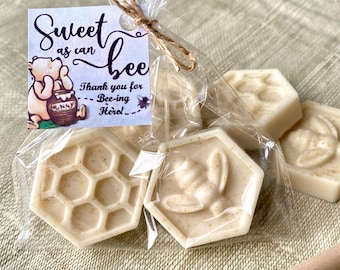 Oatmeal soap favors: Baby Shower, birthday party, Bee day, Wedding Winnie the Pooh party favors Sweet as can bee tag 2 soaps per favor