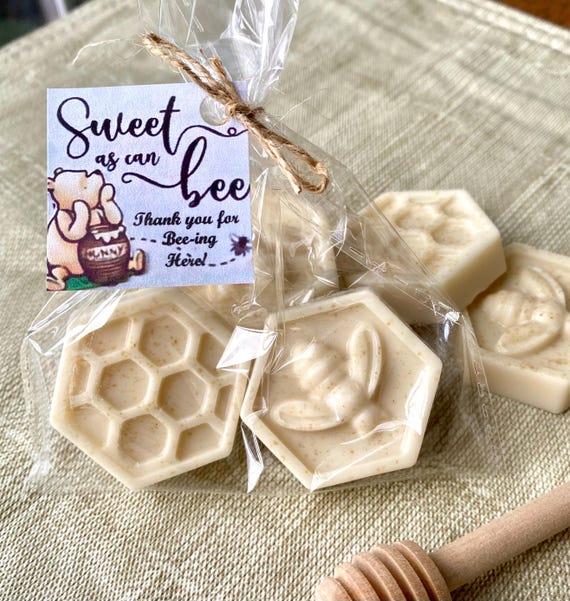 Oatmeal soap favors: Baby Shower, birthday party, Bee day, Wedding Winnie the Pooh party favors Sweet as can bee tag 2 soaps per favor