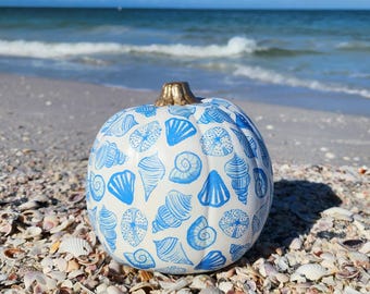 Blue Shelly Pumpkin - decoupage craft pumpkin