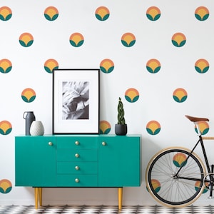 Retro Vintage Adhesive Wall Decal | retro flower wall decal, retro sun wall decal, hippie decal, girls room decal, retro kitchen | Marlie