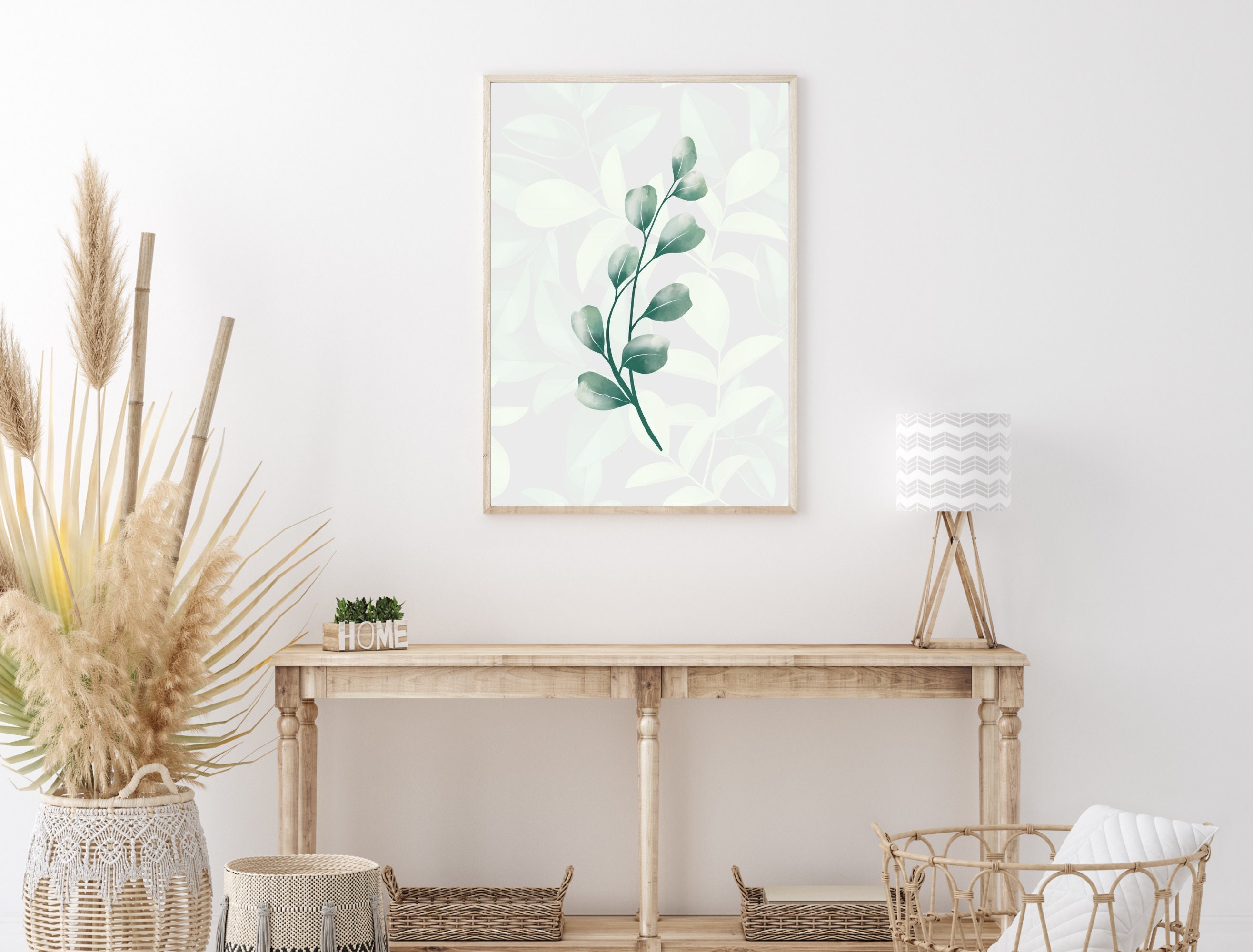Printable Eucalyptus Wall Art Set of 3 Greenery Leaves Background