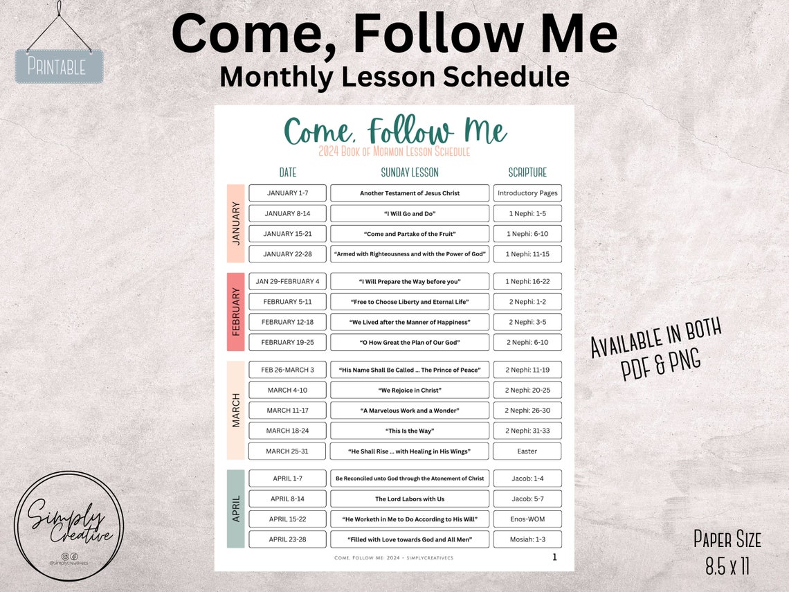 Come Follow Me Book of Mormon Lesson Schedule Come Follow Me 2024 Come ...