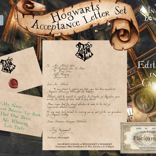 Personalized Wizard/Witch Acceptance Letter Template - Digital Editable Wizardry Invitation - Custom Name & Address - Printable PDF Download