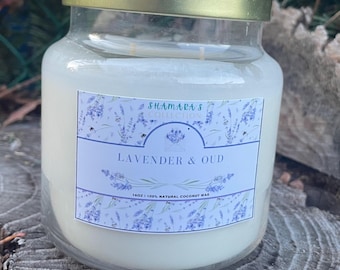 ラベンダー＆ウード 16オンス ココナッツワックスキャンドル 心を落ち着かせるスパキャンドル ギフト