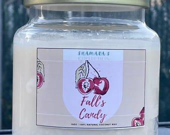 Cherry Vanilla Scented Candle, Fall's Candy, 16 oz Coconut Wax Candle