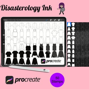 トップス 衣類 ファッション モデル セット 1 Procreate ブラシ スタンプ、50 トップ スタンプ
