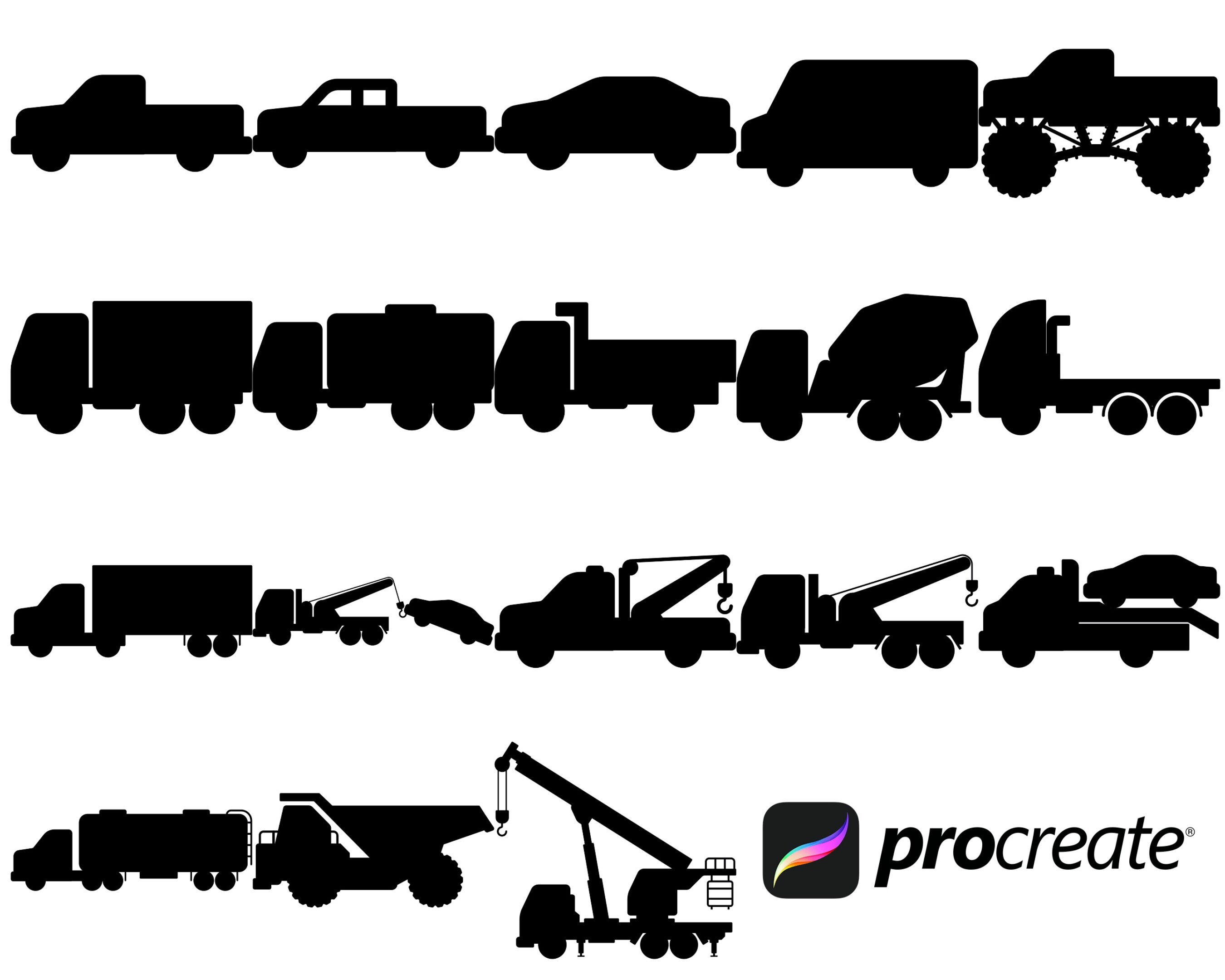Construction Vehicles Outlines & Silhouettes Set 2 Procreate Brush ...