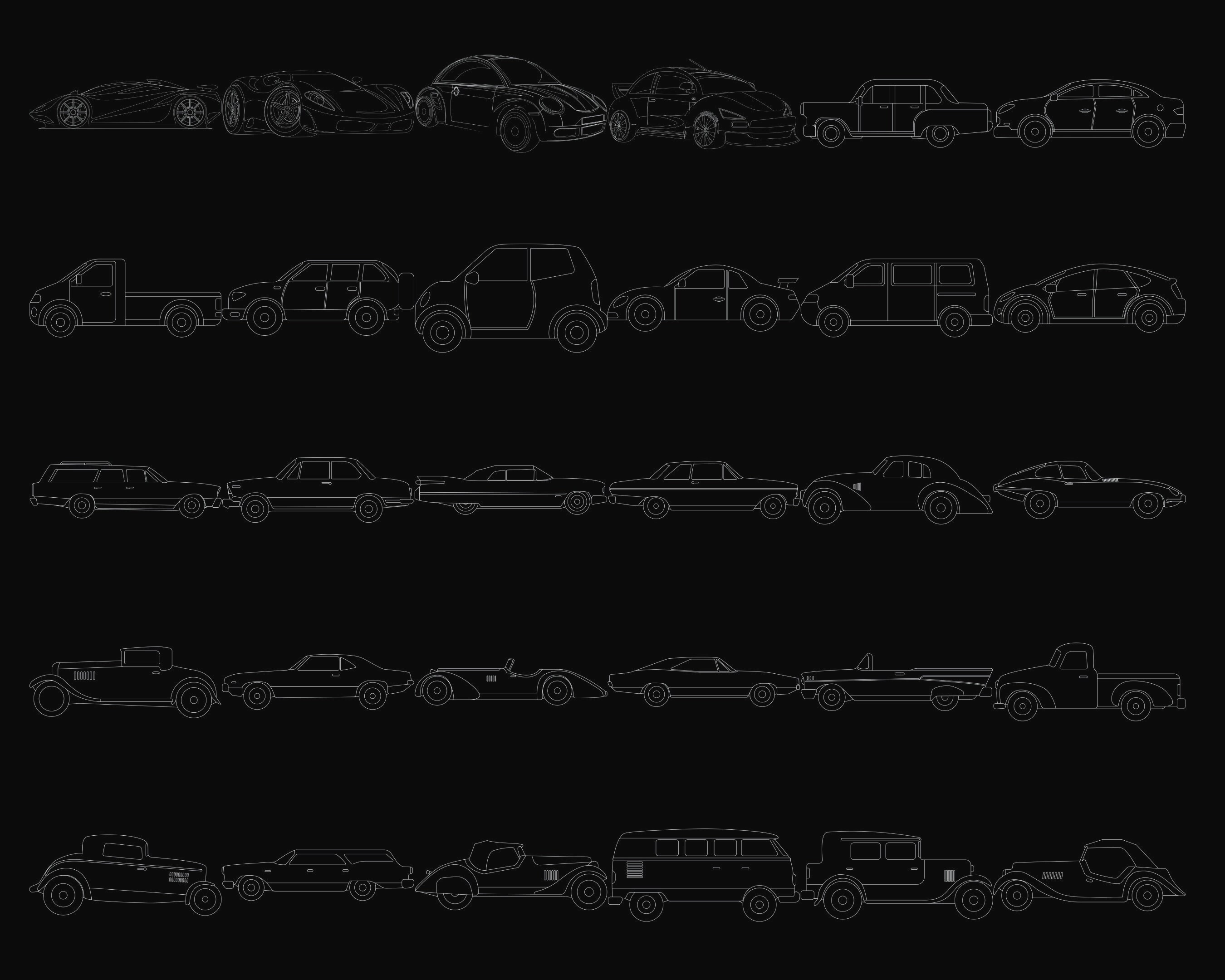 Cars Outlines & Silhouettes Set 2 Procreate Brush Stamps, 60 Car Stamps ...