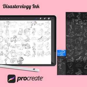 Cartoon Animal Outline Procreate Brush Stamps Set 1, 44 Animal Outlines