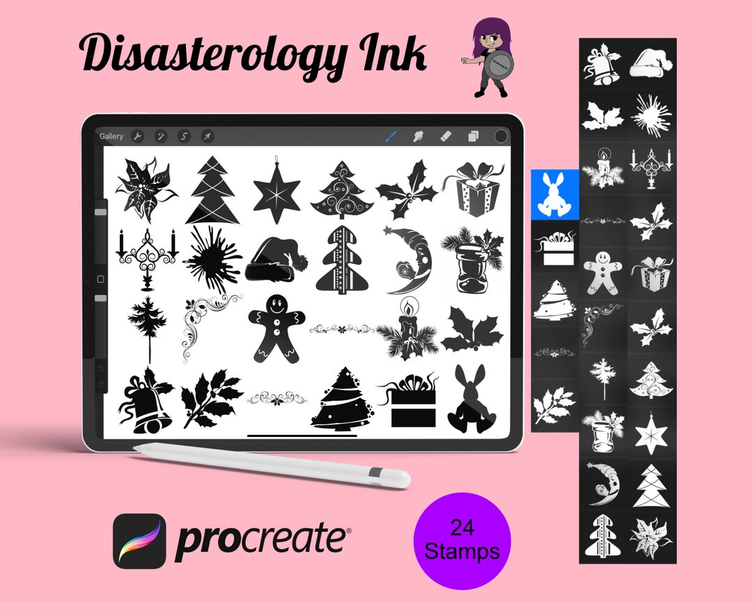 Christmas Winter Elements Procreate Brush Stamps Set 10, 24 Christmas ...