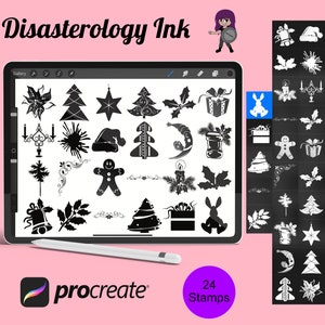 Zestaw stempli pędzlowych Procreate Christmas Winter Elements 10, 24 znaczki świąteczne