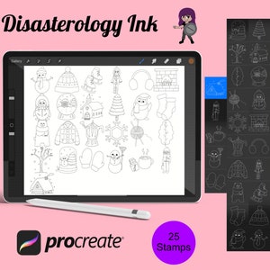 Zestaw stempli pędzlowych Procreate Christmas Winter Elements 1, 25 znaczków świątecznych