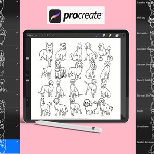 Cartoon Dogs Outlines Procreate Brush Stamps, 20 Dog Brushes