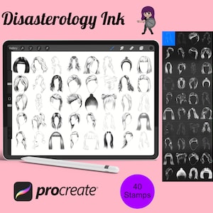 Hårmodeset för kvinnor 1 Procreate penselstämplar, 40 hårstämplar