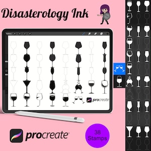 Weintrinkgläser Set 1 Procreate Pinselstempel, 38 Weingläser