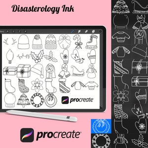Zestaw stempli pędzlowych Procreate Christmas Winter Elements 19, 32 znaczki świąteczne