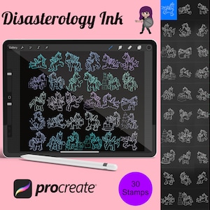 Pieczątki pędzla Procreate z motywem jednorożca świątecznego, 30 świątecznych zimowych jednorożców