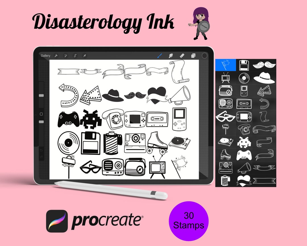 Retro Elements Set 1 Procreate Brush Stamps, 30 Retro Icons - Etsy