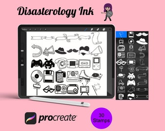 Retro Elements Set 1 Procreate Brush Stamps, 30 Retro Icons