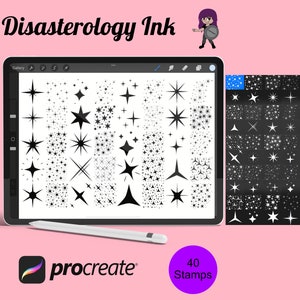 Sparkling Star Set 1 Procreate Brush Stamps, 20 Stars with 2 Variations of Each