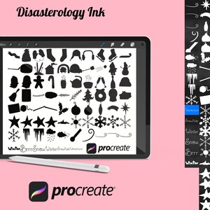 Zestaw stempli pędzlowych Procreate Christmas Winter Elements 18 sylwetek, 76 znaczków świątecznych