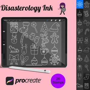 Zestaw stempli pędzlowych Procreate Christmas Winter Elements 7, 20 znaczków świątecznych