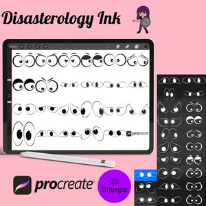 Cartoon Eyes Procreate Brush Stamps Set 3, 23 Cartoon Eyes