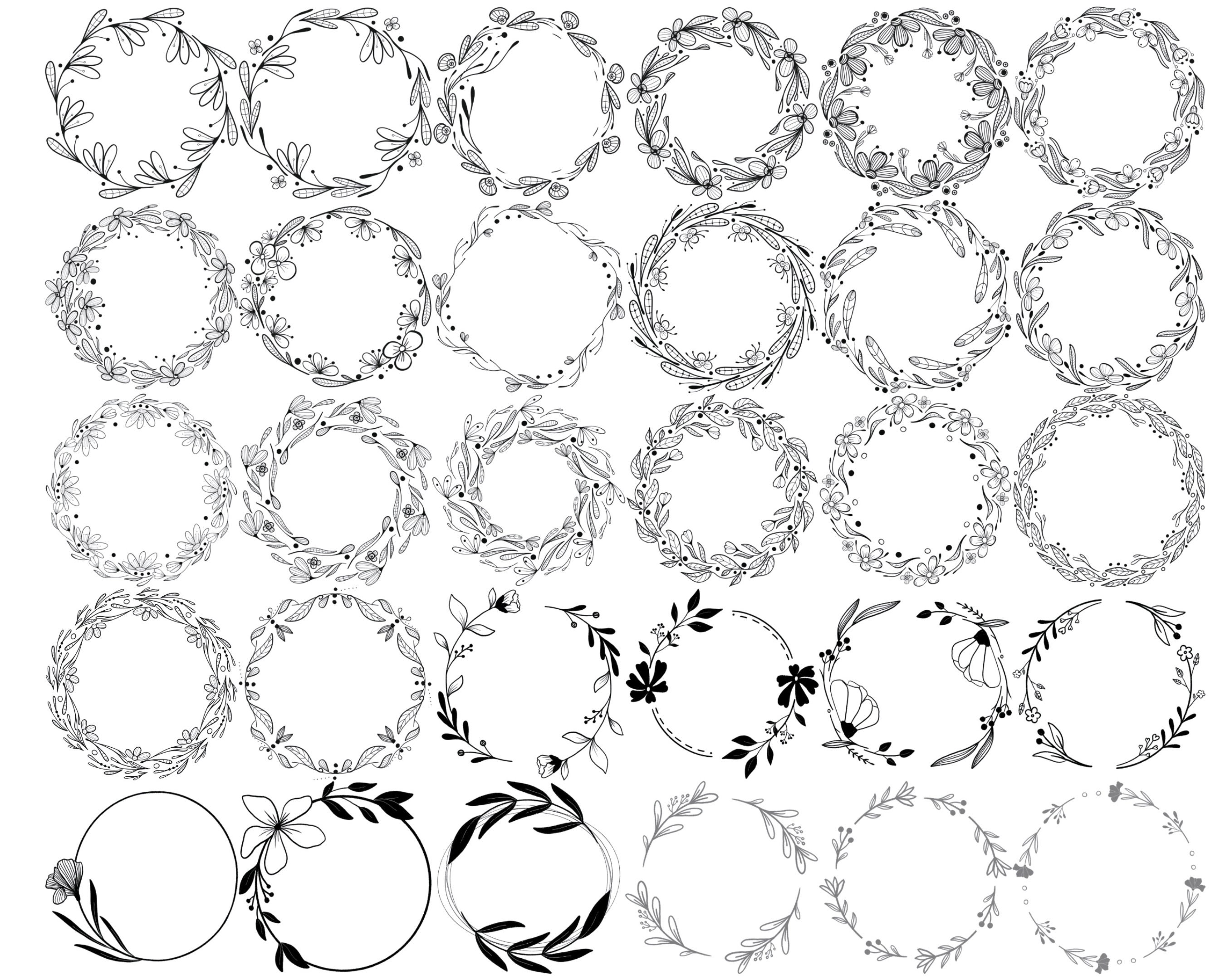 Floral Wreath Set 1 Procreate Brush Stamps, 30 Flower Wreaths - Etsy