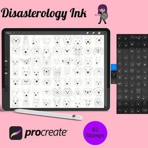 Cartoon Dog Heads / Faces Set 2 Procreate Brush Stamps, 63 Dogs