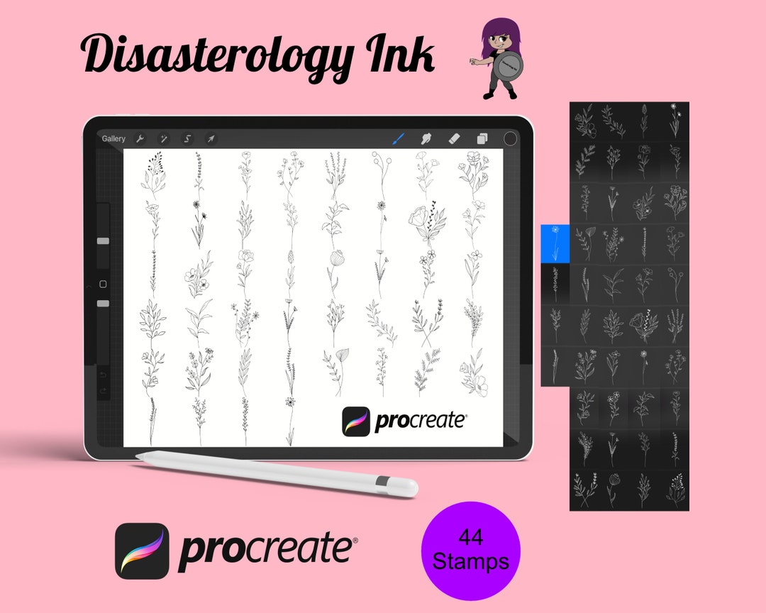 Floral Flower Set 7 Procreate Brush Stamps, 44 Floral Stamps - Etsy