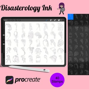 レディース ヘア ファッション セット 4 Procreate ブラシ スタンプ、40 ヘア スタンプ