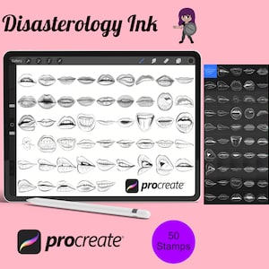 Conjunto de creación de retratos de labios y bocas, 3 sellos de pincel para Procreate, 30 labios