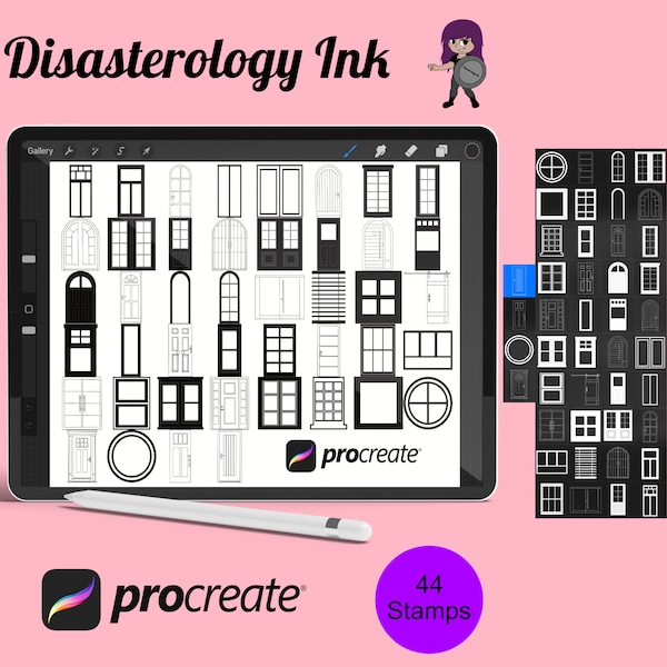 Doors and Windows Furniture Set 1 Procreate Brush Stamps, 44 Doors & Windows