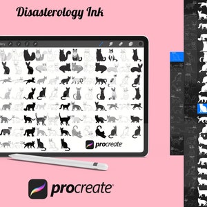 Cartoon Cats, Outlines and Silhouettes Set 1 Procreate Brush Stamps, 90 Cartoon Cats