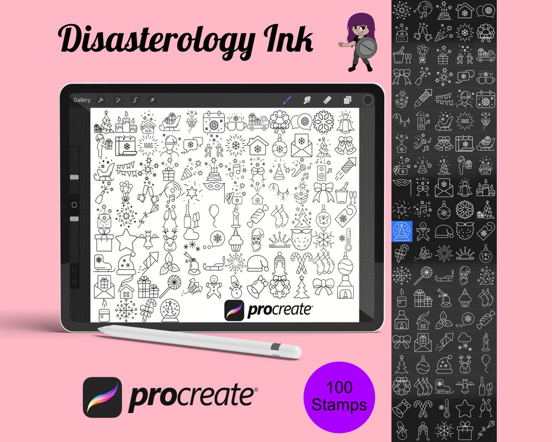 Christmas Winter Clipart Icons Procreate Brush Stamps Set 1, 100 ...