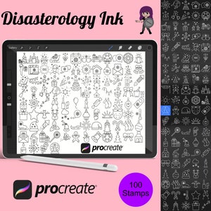 Boże Narodzenie Zima Clipart Ikony Procreate Brush Stamps Zestaw 1, 100 znaczków świątecznych